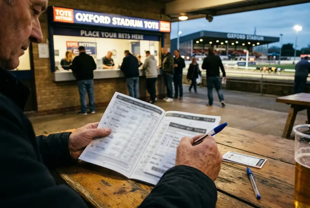 Forecast betting dividend display at Oxford Stadium greyhound racing