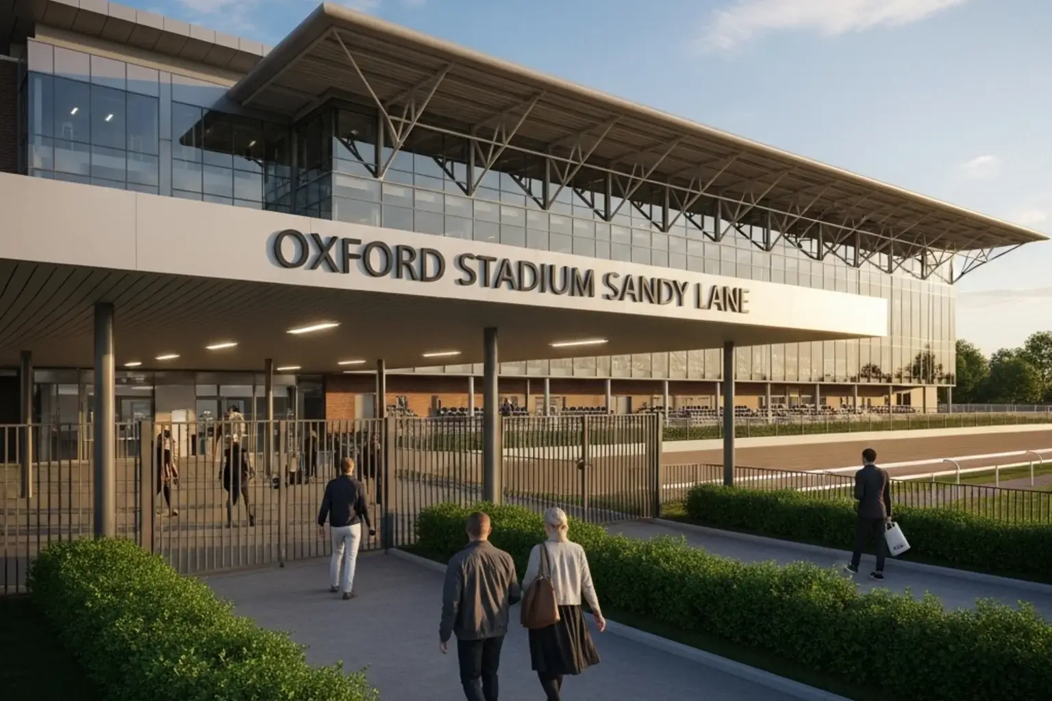 Oxford Stadium entrance at Sandy Lane showing the venue exterior